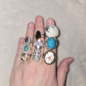Elegant Multi-Color Gemstone Ring Set